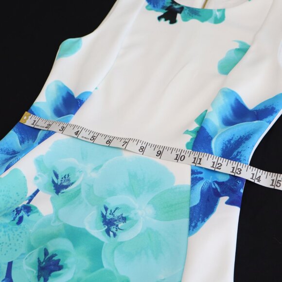 Calvin Klein Women's White Blue Teal Scuba Sheath Dress Sleeveless Size 4 NWT - Picture 8 of 9